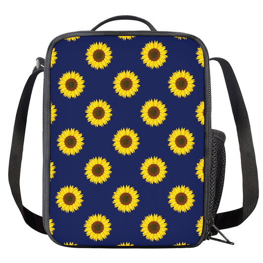 Navy Sunflower Pattern Print Crossbody Lunch Bag