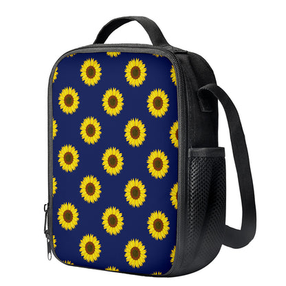 Navy Sunflower Pattern Print Crossbody Lunch Bag
