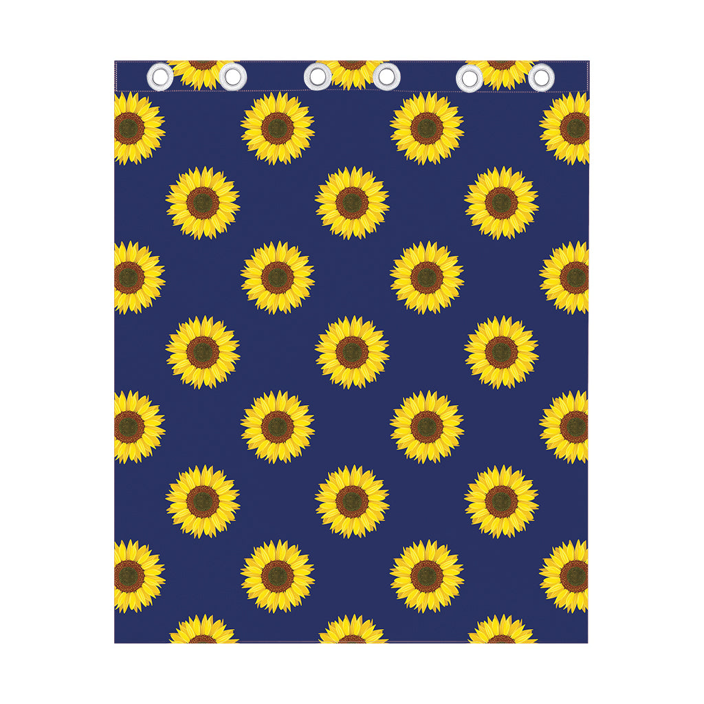 Navy Sunflower Pattern Print Curtain