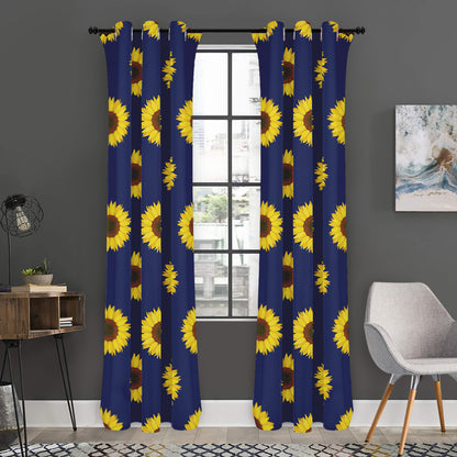 Navy Sunflower Pattern Print Curtain
