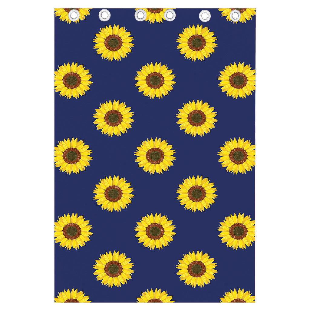 Navy Sunflower Pattern Print Curtain