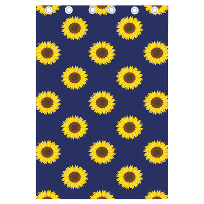 Navy Sunflower Pattern Print Curtain