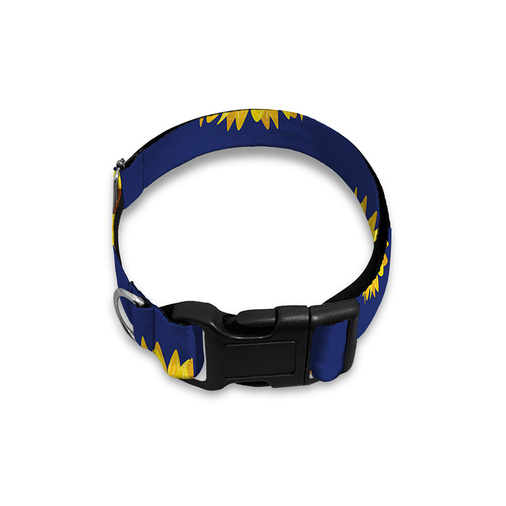Navy Sunflower Pattern Print Dog Collar