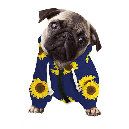 Navy Sunflower Pattern Print Dog Zip Up Hoodie