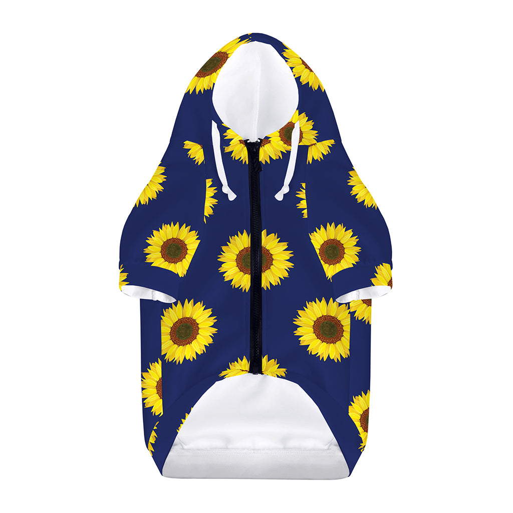 Navy Sunflower Pattern Print Dog Zip Up Hoodie