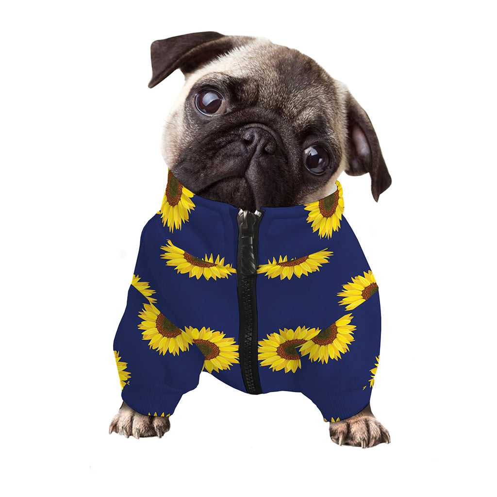 Navy Sunflower Pattern Print Dog Zip Up Jacket