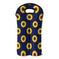 Navy Sunflower Pattern Print Double Neoprene Wine Tote