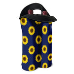 Navy Sunflower Pattern Print Double Neoprene Wine Tote