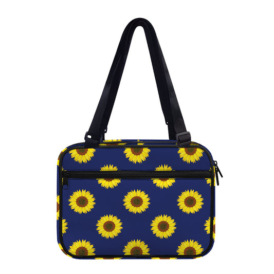 Navy Sunflower Pattern Print Double Strap Bible Bag