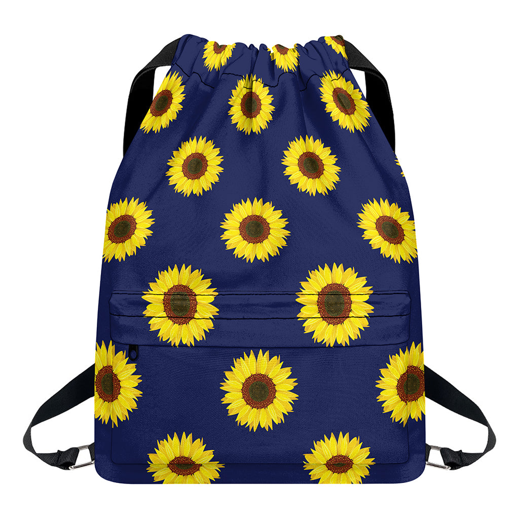 Navy Sunflower Pattern Print Drawstring Backpack
