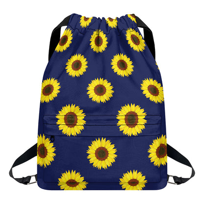 Navy Sunflower Pattern Print Drawstring Backpack