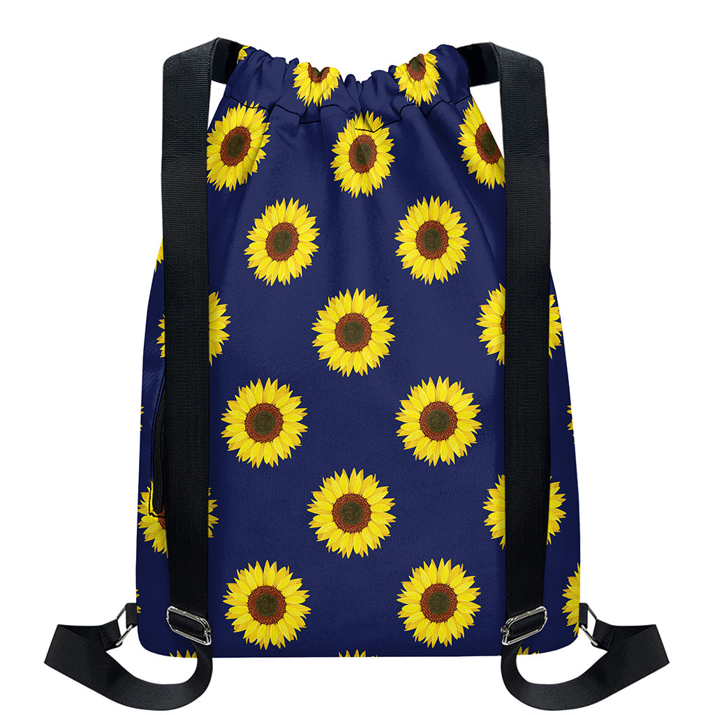 Navy Sunflower Pattern Print Drawstring Backpack