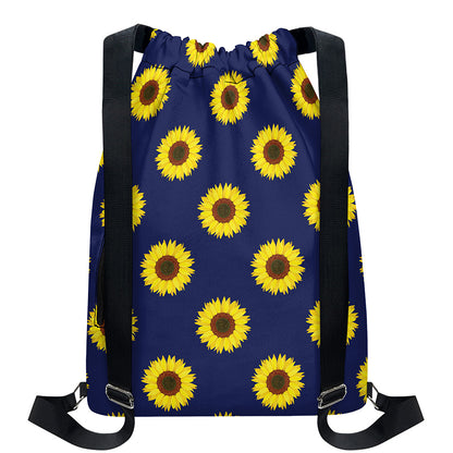 Navy Sunflower Pattern Print Drawstring Backpack