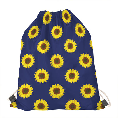 Navy Sunflower Pattern Print Drawstring Bag