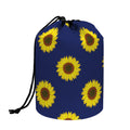 Navy Sunflower Pattern Print Drawstring Makeup Bag