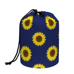 Navy Sunflower Pattern Print Drawstring Makeup Bag