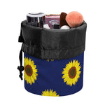 Navy Sunflower Pattern Print Drawstring Makeup Bag