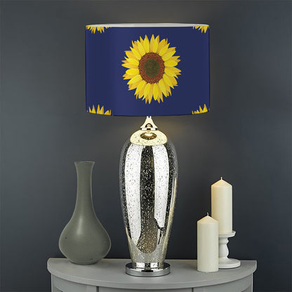 Navy Sunflower Pattern Print Drum Lamp Shade