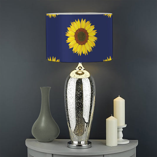 Navy Sunflower Pattern Print Drum Lamp Shade