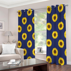 Navy Sunflower Pattern Print Extra Wide Grommet Curtains
