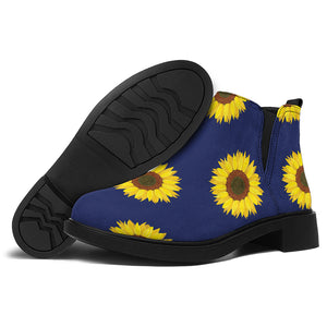 Navy Sunflower Pattern Print Flat Ankle Boots