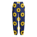 Navy Sunflower Pattern Print Fleece Lined Knit Pants
