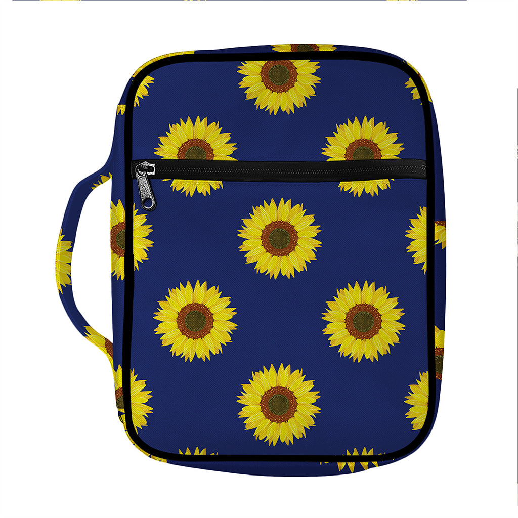 Navy Sunflower Pattern Print Front Pocket Bible Bag