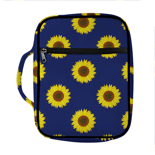 Navy Sunflower Pattern Print Front Pocket Bible Bag