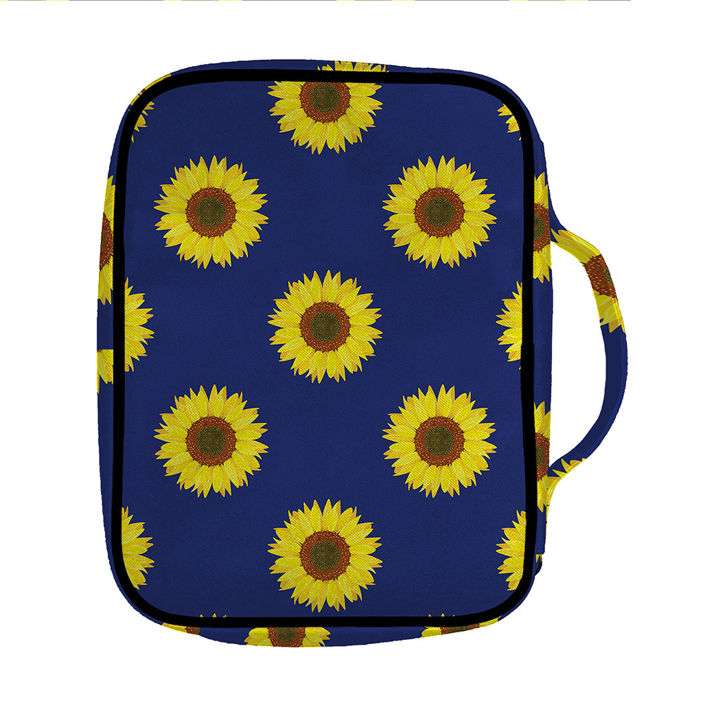 Navy Sunflower Pattern Print Front Pocket Bible Bag