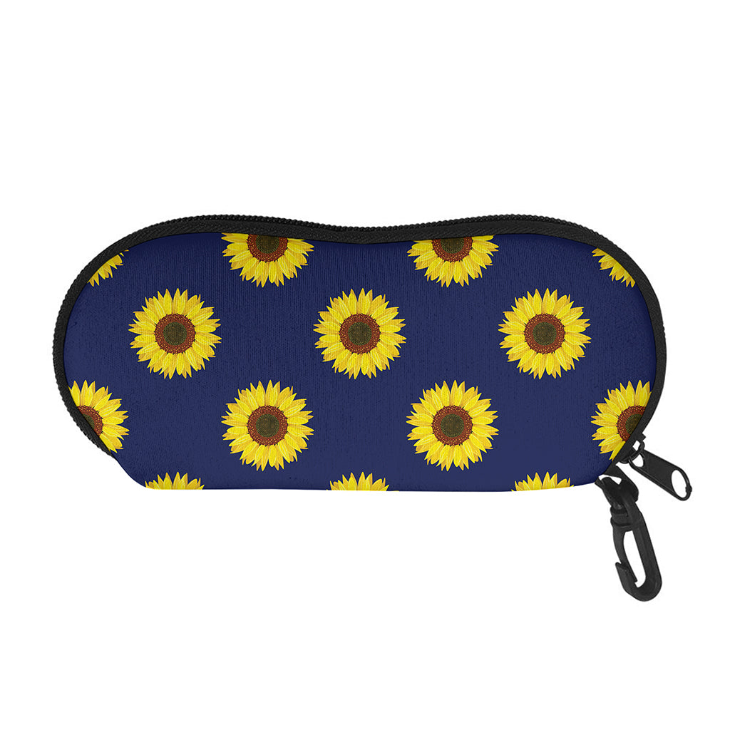 Navy Sunflower Pattern Print Glasses Case