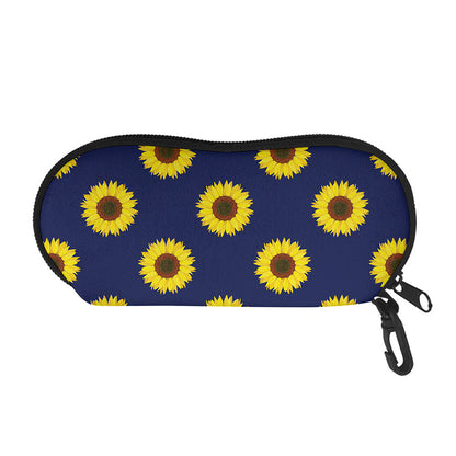 Navy Sunflower Pattern Print Glasses Case