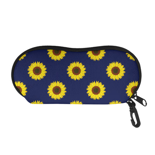 Navy Sunflower Pattern Print Glasses Case