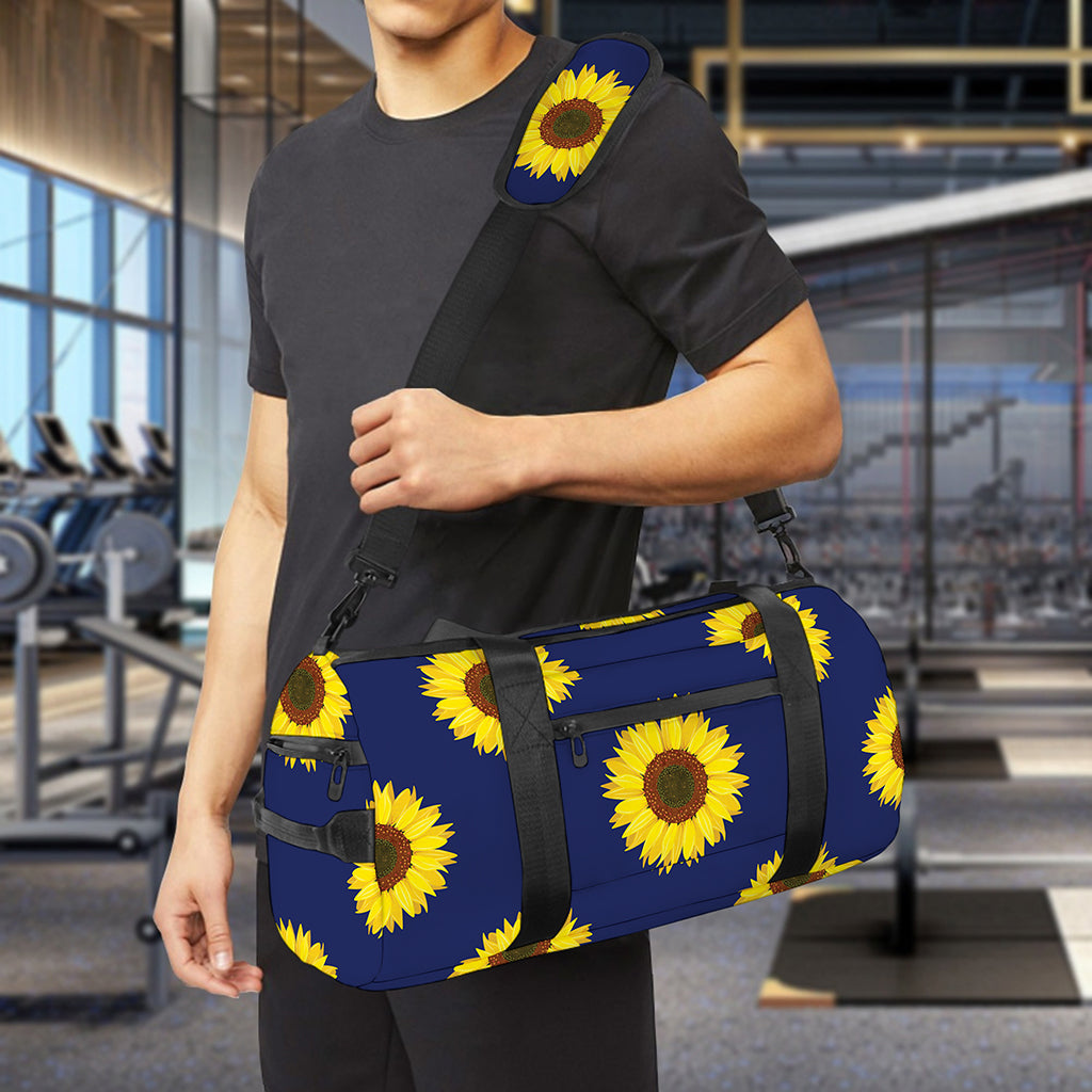 Navy Sunflower Pattern Print Gym Bag