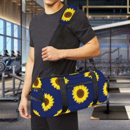 Navy Sunflower Pattern Print Gym Bag
