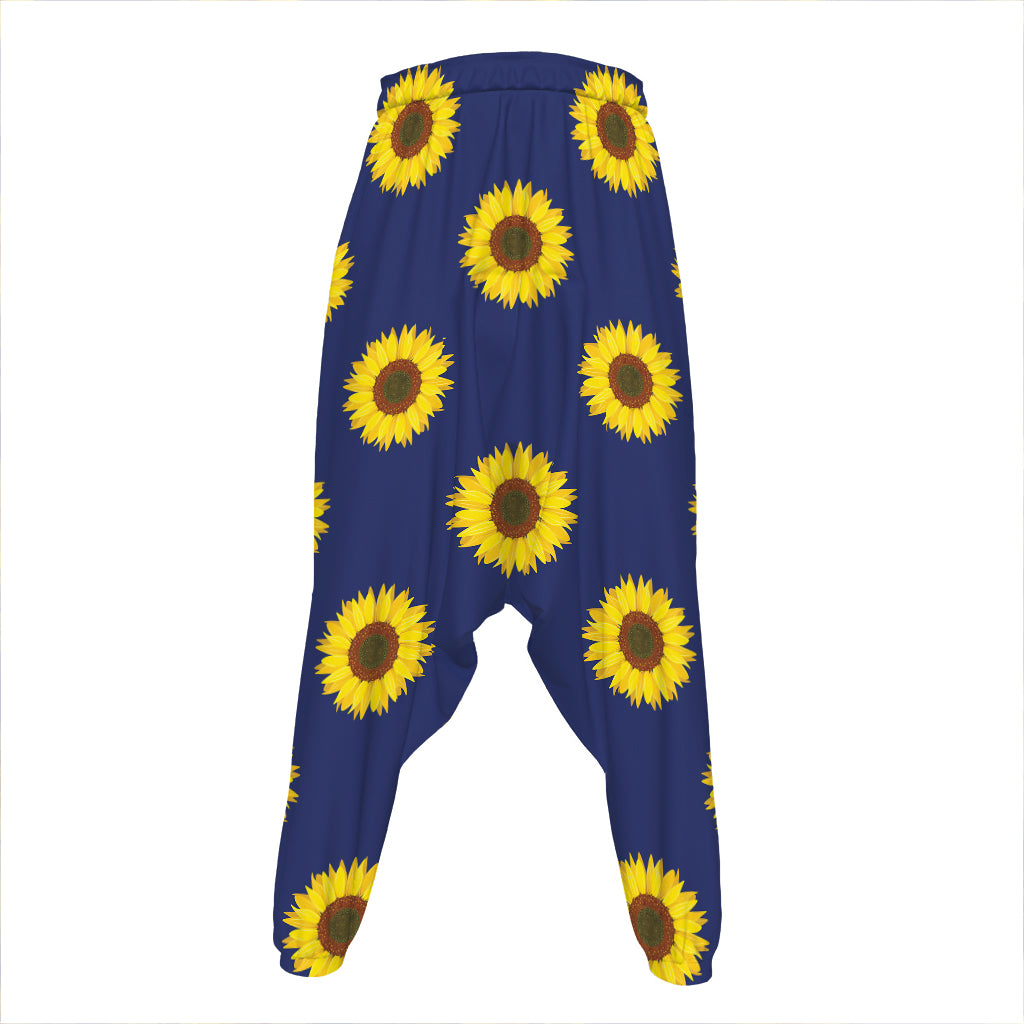 Navy Sunflower Pattern Print Hammer Pants
