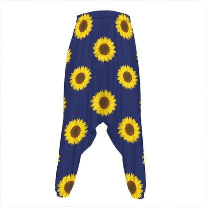 Navy Sunflower Pattern Print Hammer Pants