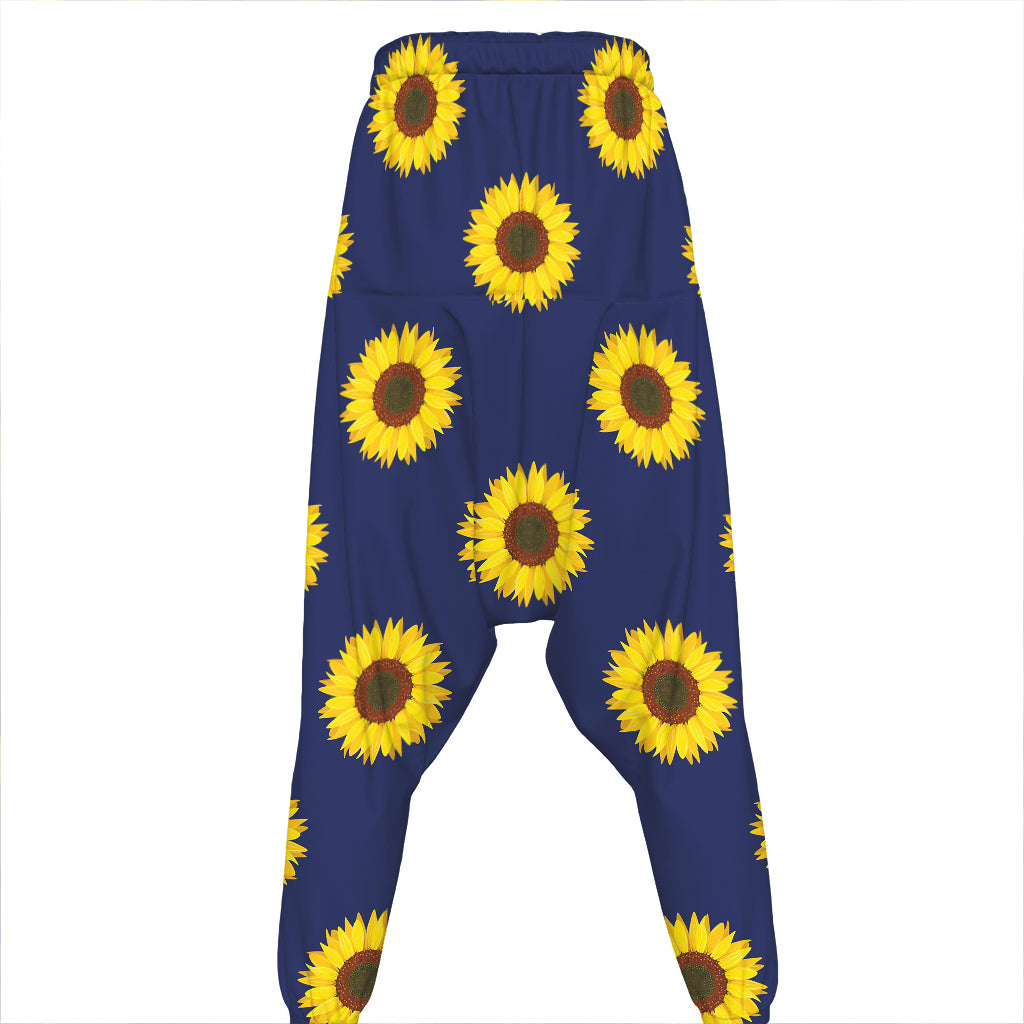 Navy Sunflower Pattern Print Hammer Pants