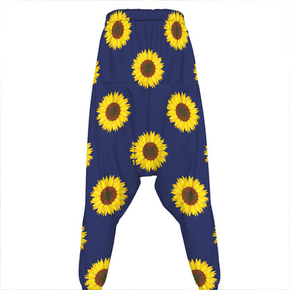 Navy Sunflower Pattern Print Hammer Pants