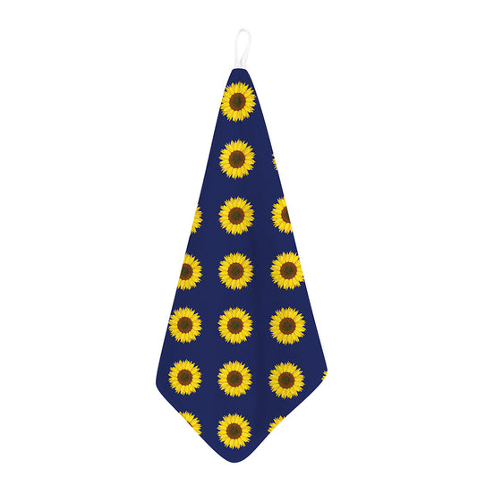 Navy Sunflower Pattern Print Hand Towel