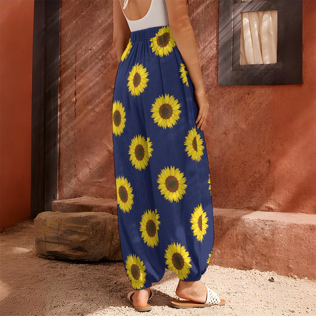 Navy Sunflower Pattern Print Harem Pants