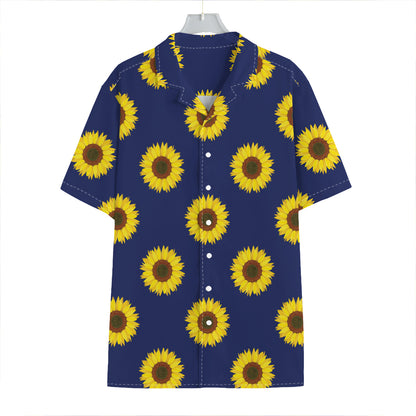 Navy Sunflower Pattern Print Hawaiian Shirt