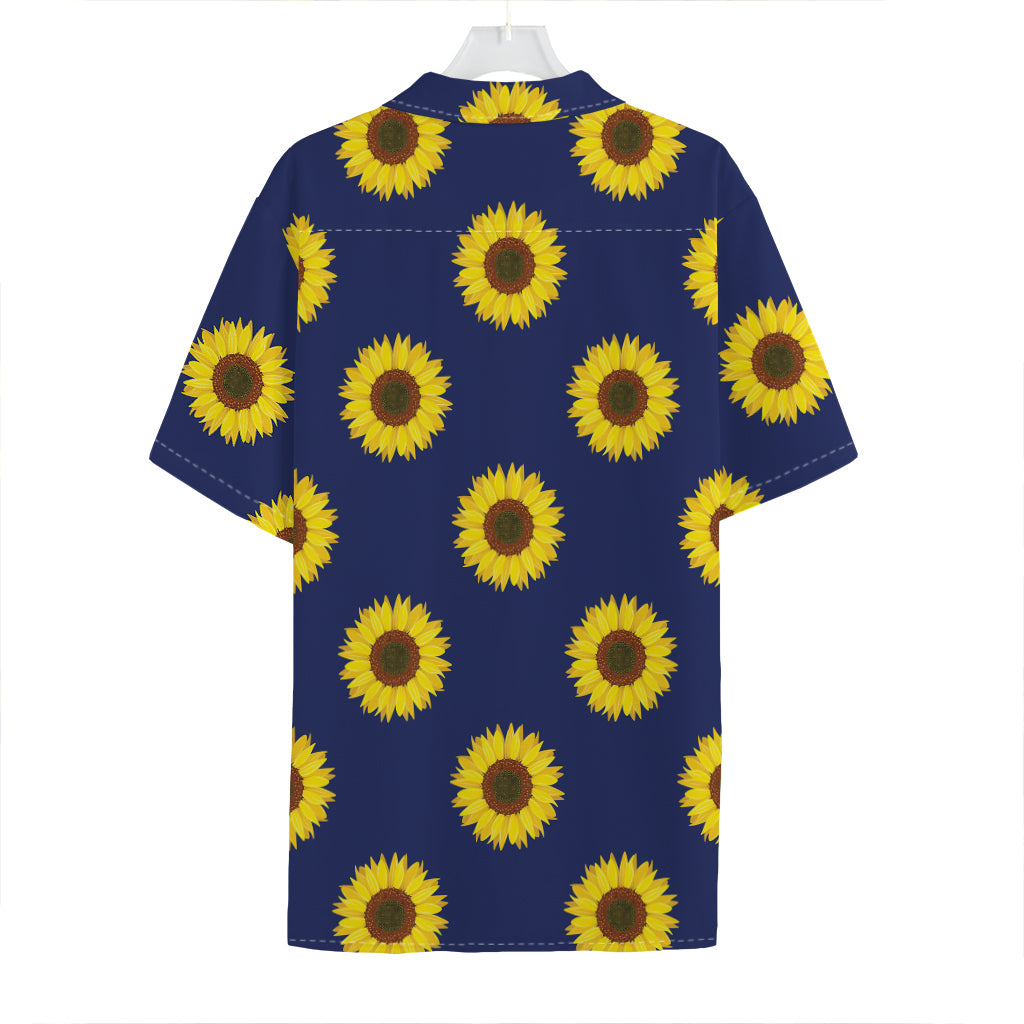 Navy Sunflower Pattern Print Hawaiian Shirt
