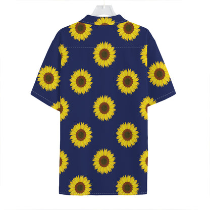 Navy Sunflower Pattern Print Hawaiian Shirt