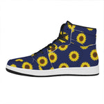 Navy Sunflower Pattern Print High Top Leather Sneakers