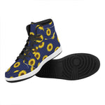 Navy Sunflower Pattern Print High Top Leather Sneakers