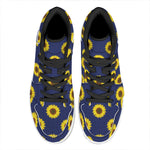 Navy Sunflower Pattern Print High Top Leather Sneakers