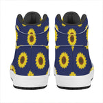 Navy Sunflower Pattern Print High Top Leather Sneakers