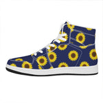 Navy Sunflower Pattern Print High Top Leather Sneakers