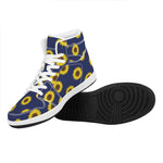 Navy Sunflower Pattern Print High Top Leather Sneakers