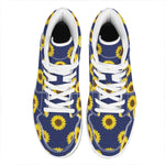 Navy Sunflower Pattern Print High Top Leather Sneakers